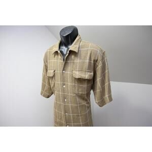 ORVIS Button Up Country Shirt Window Pane Linen Ramie Cotton Mens Sz Large